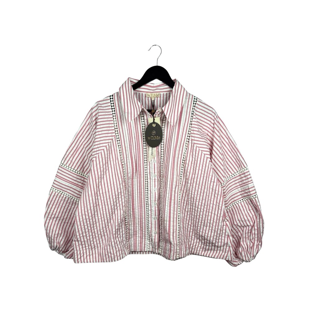 NWT ByTimo Striped Seersucker Blouse Shirt in Pink, White Sz XL 100% Cotton